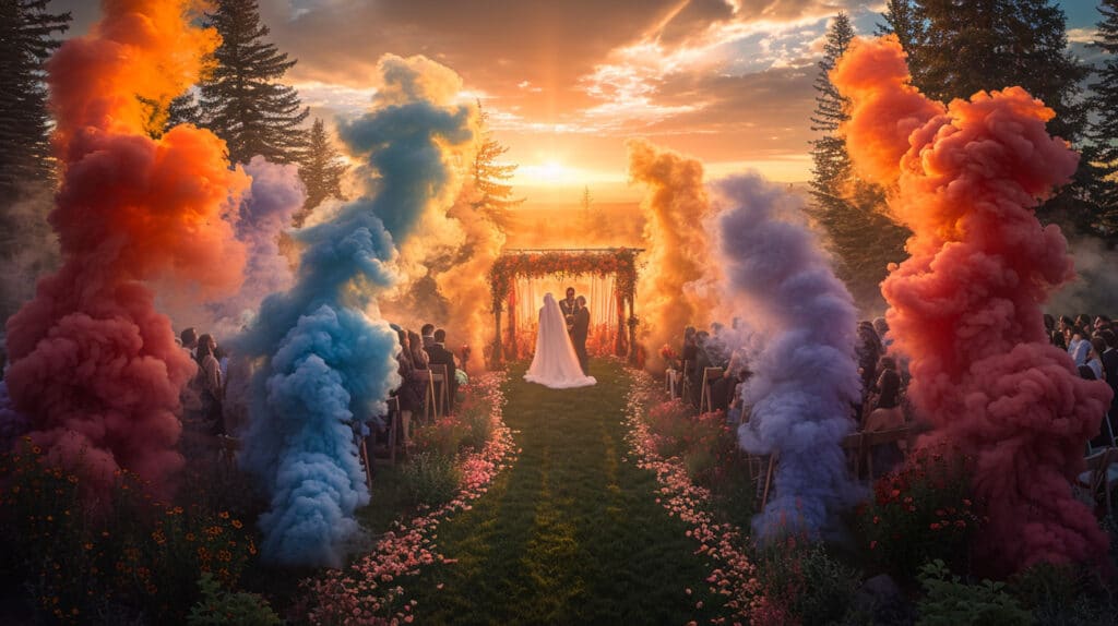 ceremonie de mariage fumigene