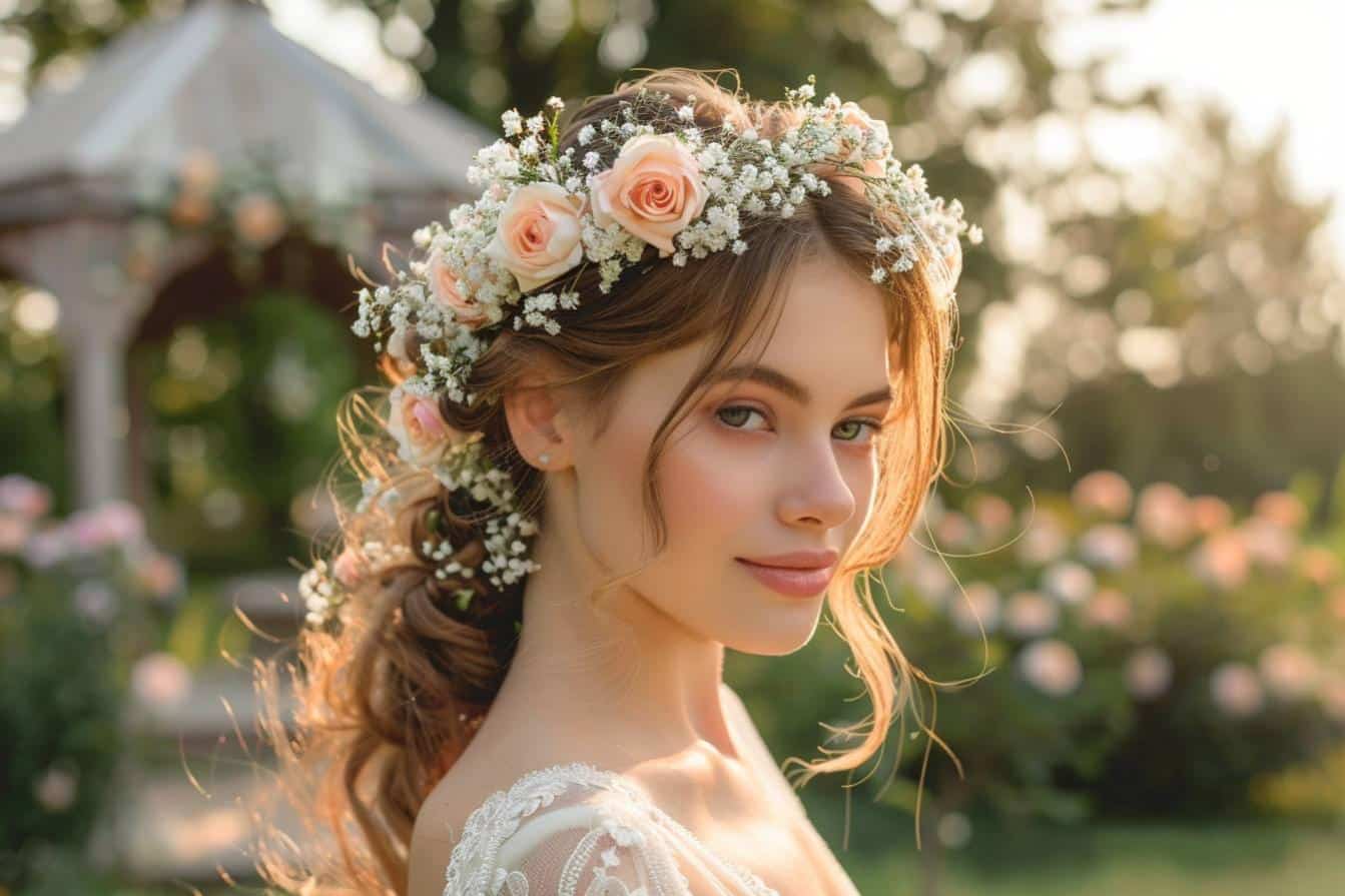 **Couronnes de fleurs cheveux : l'accessoire parfait pour mariée.**