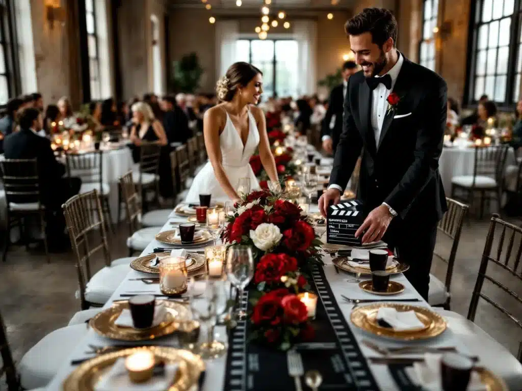Photo chemin-table-cinema-mariage-glamour