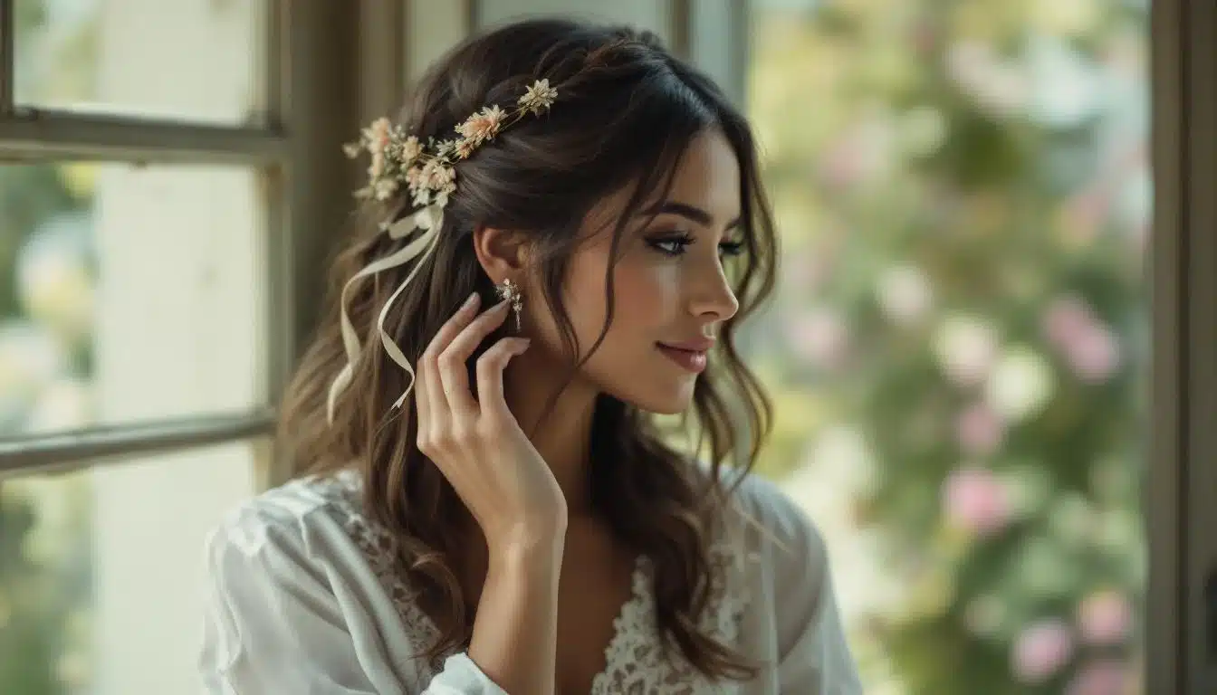 Photo coiffure-demi-queue-boheme-mariage